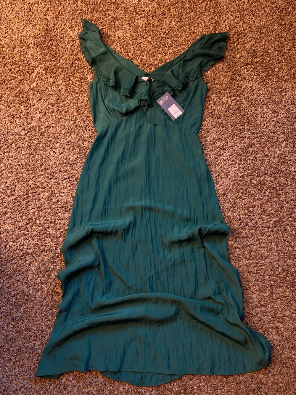 Universal Thread Teal Green Ruffle V-Neck Midi Dress